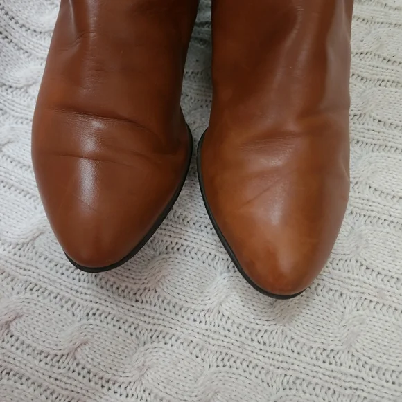 Elegant Brown Leather Knee-High Boots.made In Itali.7 W. - Picture 7 of 12